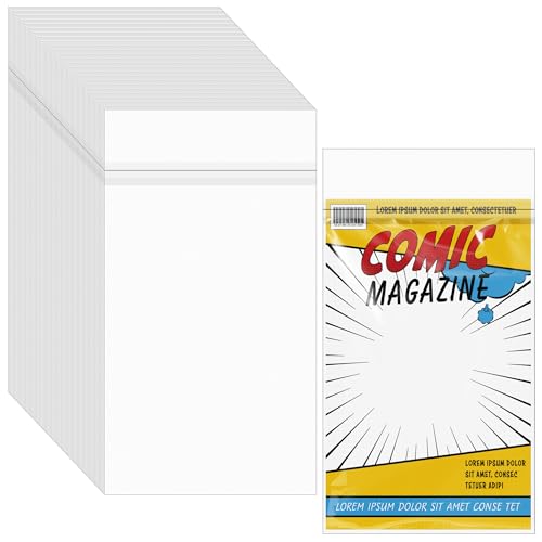 Miraclekoo 100 Stück 17,5 x 27,7 cm selbstklebende Zellophantüten, transparente Kunststoffhüllen für aktuelle Comic-Kollektion, Aufbewahrungsschutz von Miraclekoo