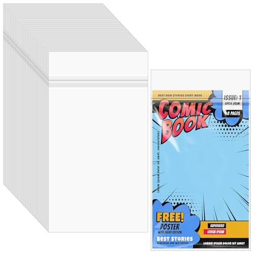 Miraclekoo 80 Stück wiederverschließbare Comicbuch-Tüten, transparente Kunststoffhüllen für aktuelle Comic-Kollektion, Aufbewahrungsschutz, 17,7 x 26,7 cm von Miraclekoo