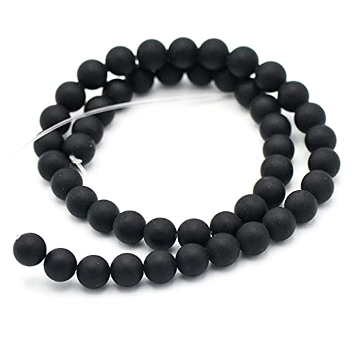 39 cm Strang Runde Perlen 4/6/8/10 mm zur Auswahl (für ca. 2 Armbänder), Naturstein, lose Perlen, ideal für alle Schmuckherstellung (Frosted Onyx, Perle 8 mm) von Miracles Minéraux