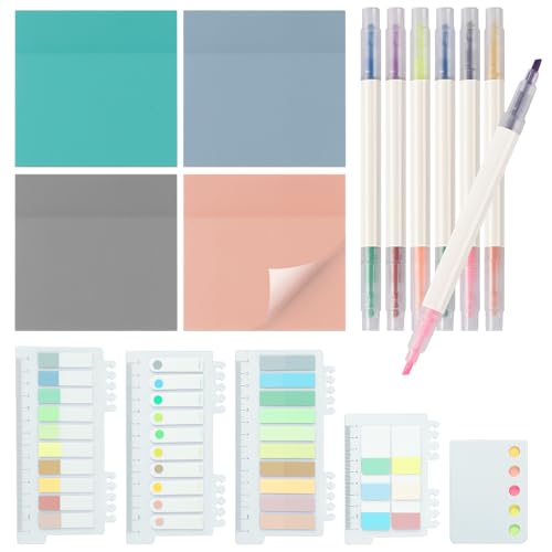 MirraSwit 1040 Blätter Transparente Haftnotizen with 6 Textmarker, Durchsichtige Transparent Sticky Notes, Wasserfest Farbige Haftnotizen für Lesezeichen,Studieren,Büro,Schulplaner Memo von MirraSwit