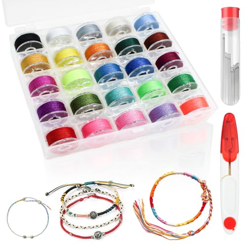 MirraSwit 25 Rollen Bunt Gewachste Schnur, Garn für Armbänder, Gewachster Faden Wachsschnur, Schmuckband Wachsband Baumwollkordel für Armbänder DIY Basteln Leder Nähen Schmuckherstellung von MirraSwit
