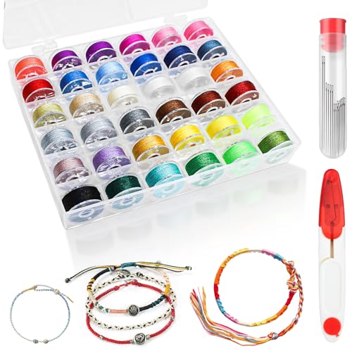 MirraSwit 36 Rollen Bunt Gewachste Schnur, Garn für Armbänder, Gewachster Faden Wachsschnur, Schmuckband Wachsband Baumwollkordel für Armbänder DIY Basteln Leder Nähen Schmuckherstellung von MirraSwit