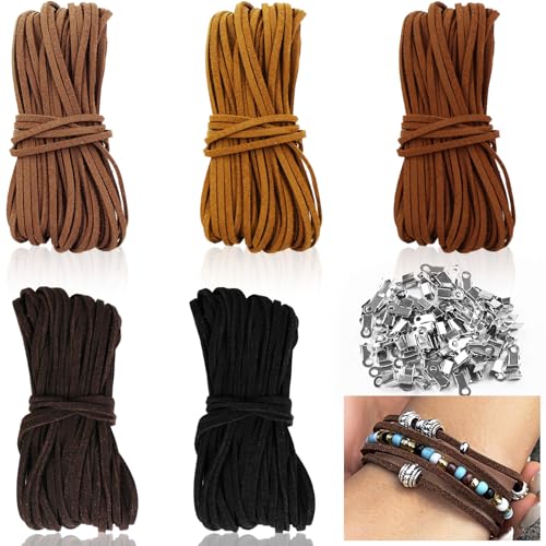 MirraSwit 5 Stück 5 Farben Lederband 10m x 2.6mm, Schnur Amband Basteln, Schnur aAmband Basteln, Leder Schnur, Lederschnur mit Verschluss, Klassik Basteln Lederschnüre für DIY Armband Schmuck von MirraSwit