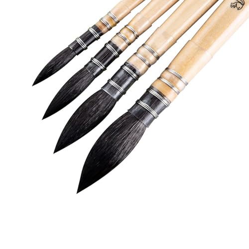 Aquarellpinsel-Set, 4 Stück Künstler-Pinsel Aquarellpinsel aus natürlichem Eichhörnchenhaar Runde Feine Spitze Ideal für Aquarellfarben und Tuschen, Größen #0, 2, 4, 6 Aquarellpinsel-Set, 4 Stück Künstler-Pinsel Aquarellpinsel aus natürlichem Eichhörnchenhaar Runde Feine Spitze Ideal für Aquarellfarben und Tuschen, Größen #0, 2, 4, 6 von Mirrwin