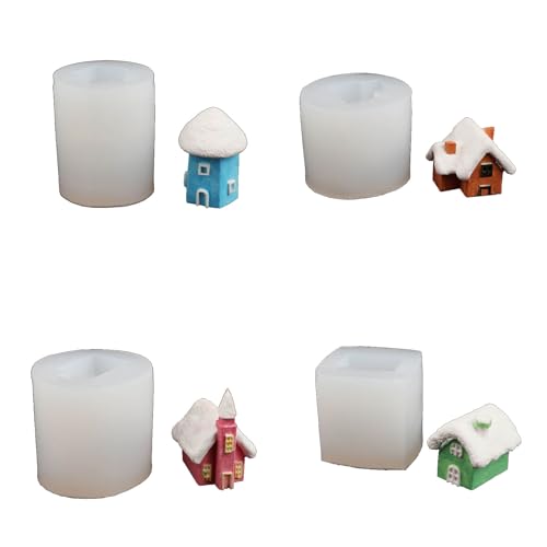 4 x kleine Haus-Silikonformen, 3D-Formen, Gießharze, Backformen, Heimdekoration von Mirweon