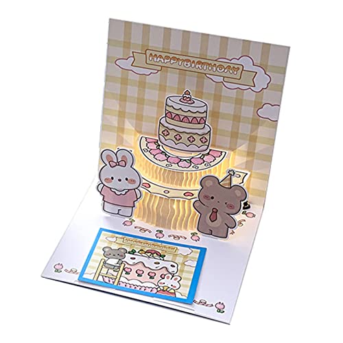 Bär Kuchen Grußkarte Happy Birthday Karten Leuchtende Geburtstagskarten LED Licht Kuchen Karte Männer Frauen von Mirweon