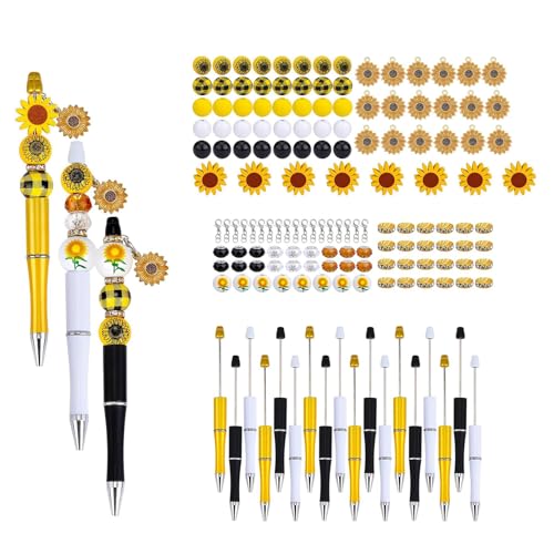 Kugelschreiber-Set mit Perlen, Schlüsselanhänger-Clips und Blumenanhänger, für Kinder und Erwachsene, 152-teilig von Mirweon