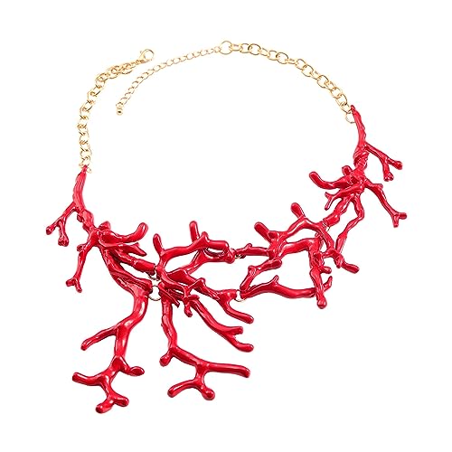 Mirweon Fashion Trend Rote Korallenanhänger Schlüsselbeinkette Temperament Einfache Kalt Einstellbare Lange Kette Halskette Schlüsselbeinkette Verstellbar Lange Schlüsselbeinkette von Mirweon