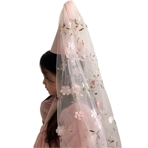 Mirweon Handgefertigter Geburtstagsparty-Hut mit besticktem Blumenschleier für Hochzeit, Geburtstag, Feier, Mädchen, Haar-Accessoire, Blumenschleier, Feier-Hut von Mirweon