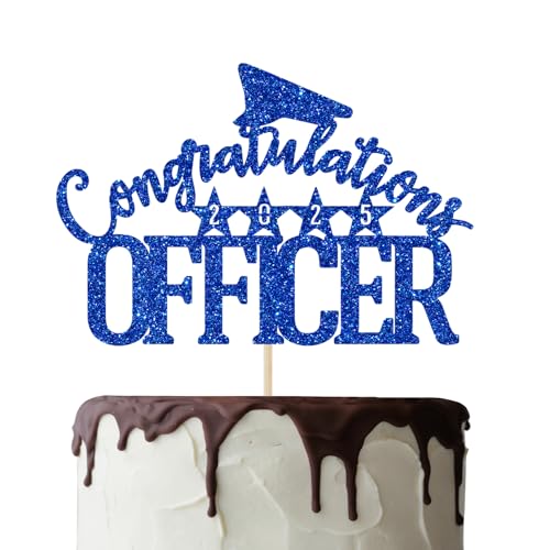 Congrats Officer Cake Topper, Class of 2024 Officer Graduation Decorations Police Officer Cake Decor, Police Academy College Graduation Party Decorations Blue Glitter von Mis Quince