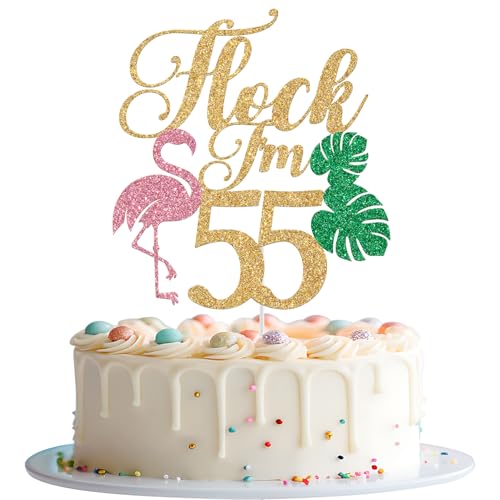 Flock I'm 55 Cake Topper Hawaiian 55th Birthday Decorations Aloha 55 Summer Tropical 55th Birthday Party Decorations Gold Glitter von Mis Quince