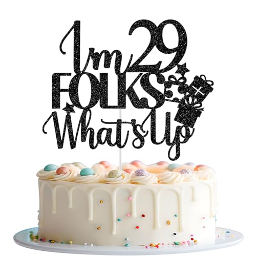 I'm 29 Folks What's Up Cake Topper 29th Birthday Cake Decorations Cheers to 29 Years Happy 29th Birthday Party Decorations Black Glitter von Mis Quince