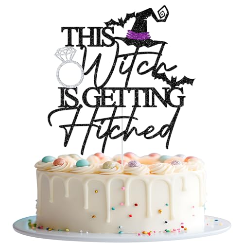 This Witch is Getting Hitched Cake Topper, Halloween Bachelorette Cake Decorations, Boo to Be, Halloween Bridal Shower Wedding Bachelorette Party Decorations Glitter von Mis Quince