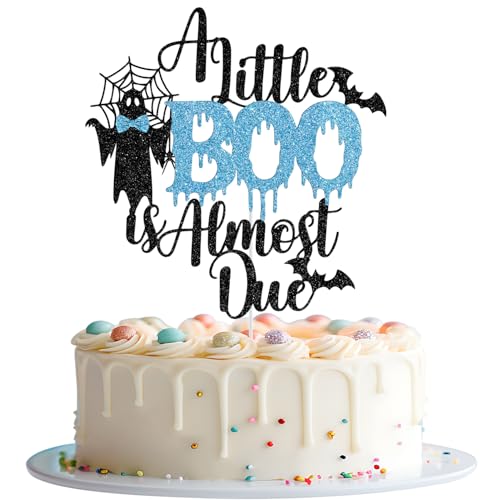 Tortenaufsatz "A Little Boo is Almost Due Little Boo is Almost Due Little Boo Baby Shower", Dekoration für Jungen, Halloween, Babyparty, Geburtstagsparty, Schwarz und Blau von Mis Quince