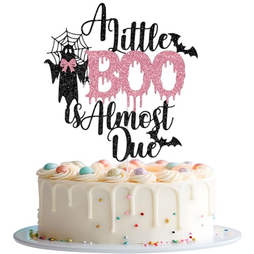 Tortenaufsatz "A Little Boo is Almost Due Little Boo is Almost Due Little Boo Baby Shower", Dekoration für Mädchen, Halloween, Babyparty, Geburtstagsparty, Schwarz und Rosa von Mis Quince