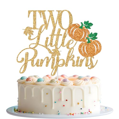 Tortenaufsatz mit zwei kleinen Kürbissen, Zwillinge, Geburtstagskuchendekoration, für Jungen und Mädchen, kleiner Kürbis, Herbstzwillinge, Babyparty, Party-Dekorationen, goldener Glitzer von Mis Quince