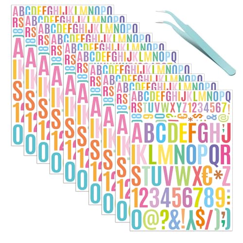 MisFun 10 Blatt Selbstklebende Buchstaben, Klebebuchstaben Wetterfest, Buchstaben zum Aufkleber, Bunte Buchstaben und Zahlenaufkleber, für Dekorationskunst, DIY Handwerk, Alphabet Tabs von MisFun