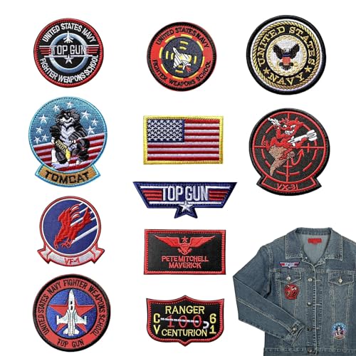 MisFun 11 Stück Top Gun Aufnäher zum Aufbügeln, USA Flagge Maverick Patches Bestickt, Air Force Navy Marine Army Jacke Tactical Military Logo Dekorative Applikation für Kleidung Jacke Jeans Cap MisFun 11 Stück Top Gun Aufnäher zum Aufbügeln, USA Flagge Maverick Patches Bestickt, Air Force Navy Marine Army Jacke Tactical Military Logo Dekorative Applikation für Kleidung Jacke Jeans Cap von MisFun