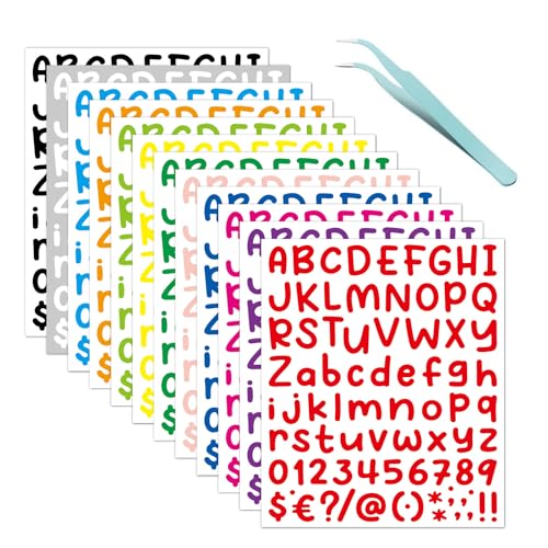 MisFun 12 Blatt Selbstklebende Buchstaben, Buchstaben zum Aufkleber, Klebebuchstaben Wetterfest, Bunte Buchstaben und Zahlenaufkleber, für Dekorationskunst, DIY Handwerk, Alphabet Tabs von MisFun