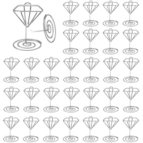 MisFun 30 Stück Tischkartenhalter, Fotohalter, Fotohalter mit Klammern, Memohalter, Tischkarten Halterung, Tischnummernhalter für Hochzeiten, für Hochzeiten, Jubiläen, Partys (Diamant Silber) von MisFun