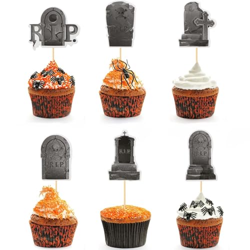 MisFun 36 Stück Grabstein Halloween Cupcake Toppers, Halloween Deko Halloween Cupcake Deko, 6 Designs Tombstone Graveyard Cake Toppers, Halloween-Karten Tortendeko, Halloween Party Supplies MisFun 36 Stück Grabstein Halloween Cupcake Toppers, Halloween Deko Halloween Cupcake Deko, 6 Designs Tombstone Graveyard Cake Toppers, Halloween-Karten Tortendeko, Halloween Party Supplies von MisFun