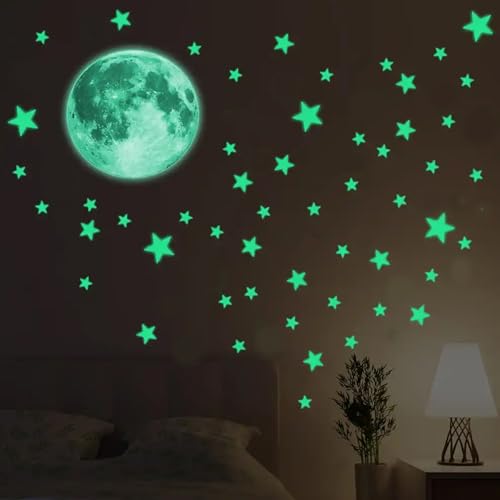 MisFun Mond Aufkleber Leuchtend, Leuchtsterne Kinderzimmer, Selbstklebende Aufkleber für Kinder, Fluoreszierende Aufklebers, Mond Leuchtsticker passend zu Leuchtsternen für Den Perfekten Sternenhimmel von MisFun