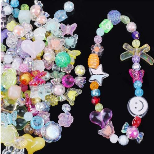 MisFun Sortierte Acrylperlen, Perlen für Armbänder, Perlen zum Auffädeln ca 100 Stück, Bastelperlen, Bunte Perlen, Bunte Acrylperlen, für DIY Schmuckherstellung, Armbänder, Halsketten, Mehrfarbig von MisFun
