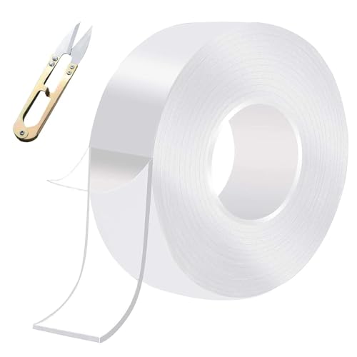 MisFun Super Transparentes Doppelseitiges Klebeband, Extra Stark 3M Nano Klebeband, Abnehmbarer Waschbarer Anti-Rutsch-Kleber, Spurloses Nano Tape mit Schere für Foto Holzprodukte Metallprodukte von MisFun