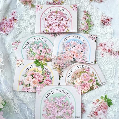 180 Pcs Scrapbooking Zubehör Stickers Set, PET Blumen Stickers for Scrapbook Zubehör, Junk Journaling, Bullet Journal, Painting, Planners, Mobile Phones, Photo Albums (Pink Garden) von MisKepaa