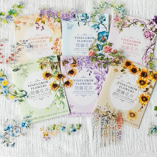 Scrapbook Bullet Journal Zubehör Stickers Set,60 Stück Scrapbook Stickers Transparent Blumen Aufkleber for Scrapbooking,Journaling,Diy Craft,Fotoalbum,Junk Journal(Climbing Flowers) von MisKepaa