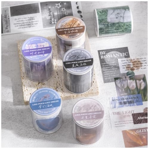 Scrapbooking Stickers Set,6 Rolls Vintage Bullet Journal Zubehör Sticker,English Themed Washi Tape Aesthetic Stickers Decorative for Journal Zubehör,Notebook,Photo Album,DIY(Poetry Dream Series) von MisKepaa