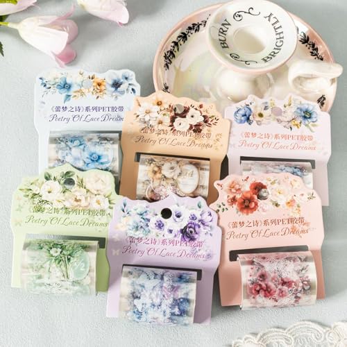 Scrapbooking Stickers Set,6 Rolls Vintage Bullet Journal Zubehör Stickers,Blumen Themed PET Washi Tape Aesthetic Stickers Decorative for Journaling Zubehör,Photo Album,Notebook(Dream Poetry Series) von MisKepaa