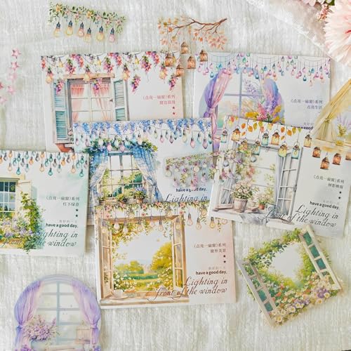 Scrapbooking Stickers Set,96 Stuck Scrapbooking Zubehor in PET,Ästhetik Aufklebern with Lighting for Bullet Journal,Scrapbook,Junk Journaling,Fotoalbum,Painting(Window) von MisKepaa