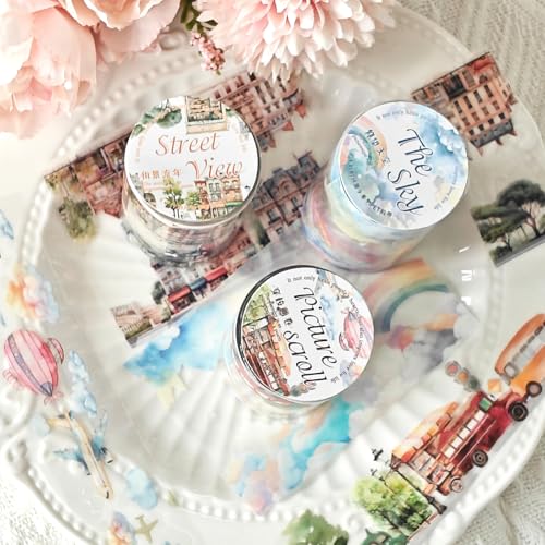 Scrapbooking Zubehör Stickers Set,3 Rolls PET Transparent Asthetische Tape,Vintage Washi Tape for Scrapbook,Junk Journaling, Bullet Journal,DIY Crafts,Lesezeichen(Scrapbooking Tape Stickers6) von MisKepaa
