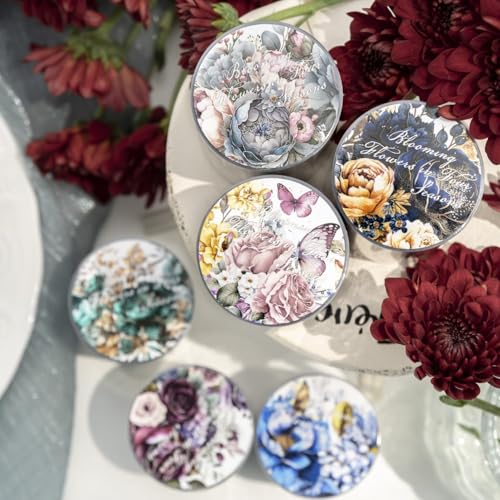 Scrapbooking Zubehör Stickers Set,6 Rolls Blumen Themed PET Washi Tape Aesthetic Stickers,Decorative for Journaling,Bullet Journal Zubehör,Photo Album,Notebook,DIY Crafts(Blooming Flowers Series) von MisKepaa