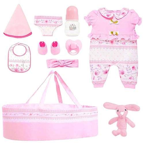 Misaakoeq Reborn Baby Puppen Zubehör Set, Mädchen Reborn Puppe Flasche Schnuller Kleidung Set, Für 45 cm Puppe, Realistisches Spielbettchen für Kinderzimmer Haus Kindergarten Geburtstag Kindertag von Misaakoeq