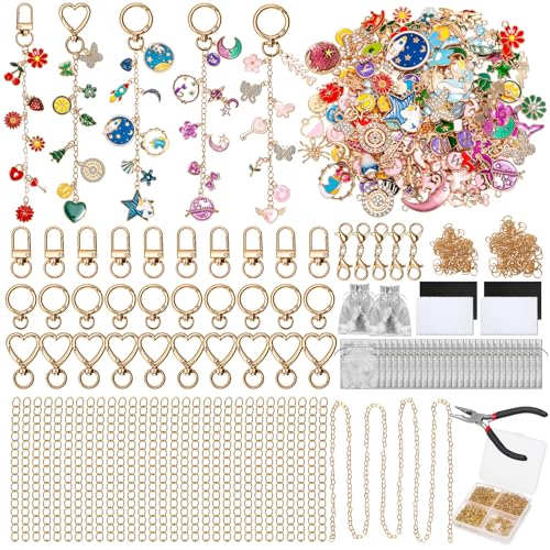 Misdary 800-teiliges Schlüsselanhänger-Set mit Anhängern, Schlüsselanhänger-Set, zur Herstellung von Charm-Armbändern, inklusive 230 Charms, 30 Schlüsselanhänger-Clips, 31 Ketten für Lipgloss von Misdary