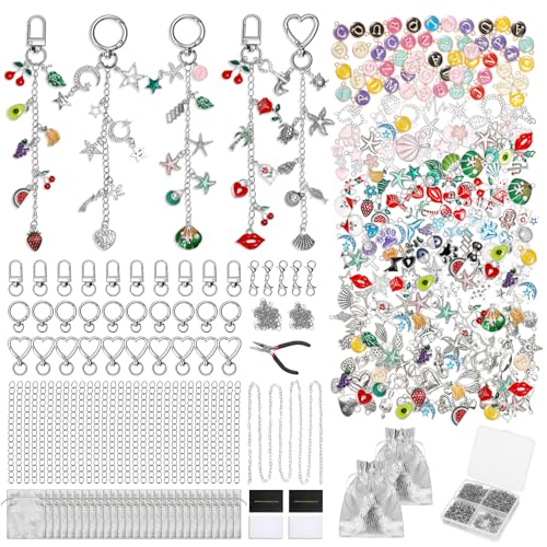 Misdary 800-teiliges Schlüsselanhänger-Set mit Anhängern, einschließlich 230 Charms, 30 Schlüsselanhänger-Clips, 31 Verlängerungsketten, 470 Biegeringe und Schmuckzange für Armband, Ohrringe, Lipgloss von Misdary
