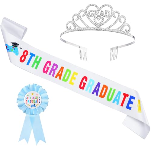Misdary Krone und Schärpe für die 8. Klasse 2025, kompletter Schulabschluss, Glitzer-Graduierung, Krone, Diadem, Congrats, Abzeichen, Abschlussfeier, Party-Dekorationen, Gastgeschenke Misdary Krone und Schärpe für die 8. Klasse 2025, kompletter Schulabschluss, Glitzer-Graduierung, Krone, Diadem, Congrats, Abzeichen, Abschlussfeier, Party-Dekorationen, Gastgeschenke von Misdary