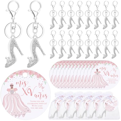 Misdary Quinceanera Partygeschenke für Gäste, High-Heel-Schuh-Schlüsselanhänger, Dankeskarten, kleine Quinceanera-Karten mit Organza-Beuteln für Gäste zum 15. Geburtstag, Partyzubehör, Mädchen Misdary Quinceanera Partygeschenke für Gäste, High-Heel-Schuh-Schlüsselanhänger, Dankeskarten, kleine Quinceanera-Karten mit Organza-Beuteln für Gäste zum 15. Geburtstag, Partyzubehör, Mädchen von Misdary