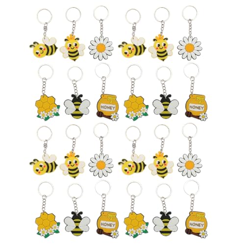 24 Stück Gänseblümchen-Bienen-Schlüsselanhänger, Niedlicher Bunter Cartoon-Schlüsselanhänger aus Metall, Partygeschenk Für Rucksack-Kleidertaschen-Dekoration von Miskall