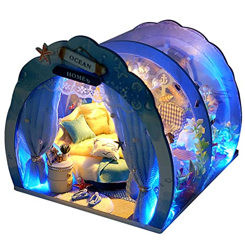 Miskall Tiny House Kit Blue Dream Meeresboden-Stil Hand-Augen-Koordination Hohe Simulation Spielzeughaus Für Kinder Erwachsene Spiel Tolles Geschenk Geburtstag (Blauer Traum-Meeresboden) von Miskall