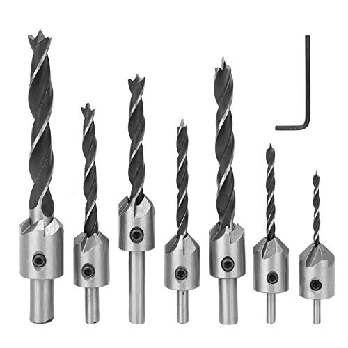 Senkbohrer Set- 7 Stück Senker Bohrer 3 4 5 6 7 8 10 mm, für Holz Schnellstahl, Holzbearbeitung Tischlerei Reibahle mit 1 Gratis Inbusschlüssel Senkbohrer Set- 7 Stück Senker Bohrer 3 4 5 6 7 8 10 mm, für Holz Schnellstahl, Holzbearbeitung Tischlerei Reibahle mit 1 Gratis Inbusschlüssel von Miskall