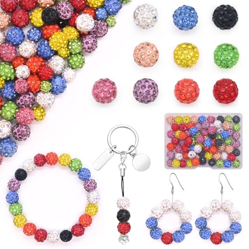 Mispudin 100 Stück 10mm Disco Ball Perlen zum Auffädeln, Strass Bunt Glitzerperlen, Shamballa Clay Kristall für Armband Halskette Party Dekoration Mispudin 100 Stück 10mm Disco Ball Perlen zum Auffädeln, Strass Bunt Glitzerperlen, Shamballa Clay Kristall für Armband Halskette Party Dekoration von Mispudin