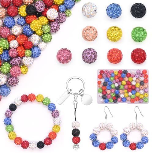 Mispudin 100 Stück 8mm Disco Ball Perlen zum Auffädeln, Strass Bunt Glitzerperlen, Shamballa Clay Kristall Perlen für Armband Halskette Party Dekoration Mispudin 100 Stück 8mm Disco Ball Perlen zum Auffädeln, Strass Bunt Glitzerperlen, Shamballa Clay Kristall Perlen für Armband Halskette Party Dekoration von Mispudin