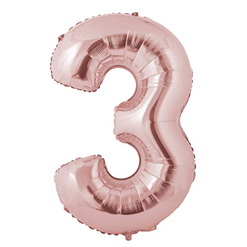 Miss Bakery's House® Ballon Folie Helium Zahl - (3, Roségold, XXL) - als Dekoration für Geburtstag, Jubiläum, Hochzeit von Miss Bakery's House