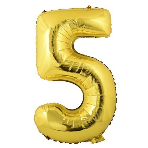 Miss Bakery's House® Ballon Folie Helium Zahl - (5, Gold, XXL) - als Dekoration für Geburtstag, Jubiläum, Hochzeit von Miss Bakery's House