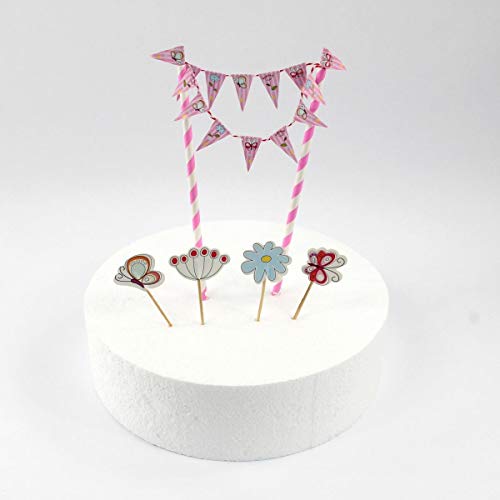 Miss Bakery's House® Cake Topper - Blumen - Set mit Girlande - Wimpelkette - Papier - Deko-Set Muffin, Torte, Kuchen von Miss Bakery's House