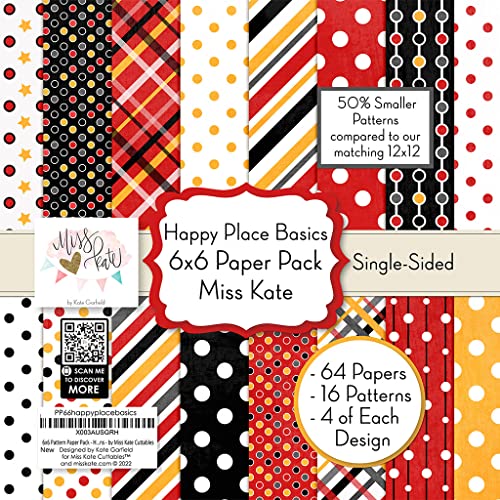 Miss Kate Cuttables Musterpapier-Packung – Happy Place Basics – für Disney-Scrapbook, Premium-Spezialpapier, einseitig, 15,2 x 15,2 cm, Kollektion, inklusive 64 Blatt – 50 % kleinere Muster von Miss Kate Cuttables