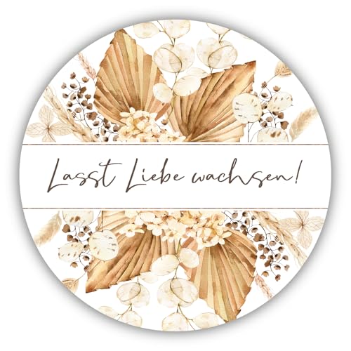 40 Sticker Aufkleber Lasst Liebe wachsen weiß & beige mit Pampas-Gras Zubehör Gastgeschenke Hochzeit Selbstgemachtes Geburtstag Taufe Konfirmation & Kommunion Tisch-Deko von Miss Lovely